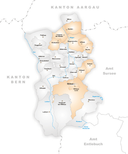 Karte Gemeinden des Bezirks Willisau 2005