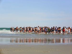 Knox College students at beach