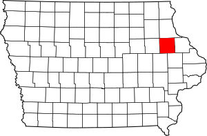 Map of Iowa highlighting Delaware County