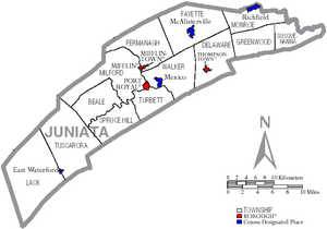 Map of Juniata County Pennsylvania With Municipal and Township Labels