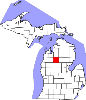 Map of Michigan highlighting Missaukee County