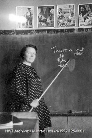 Mildred Hall uses a blackboard, in 1939 - N-1992-125-0001 142