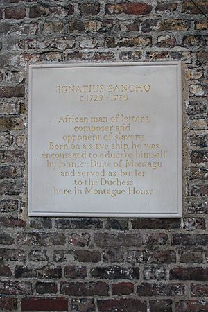 Plaque to Ignatius Sancho, site of Montagu House