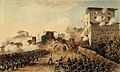 Puerta de Behobia de Irun, bajo el ataque de las fuerzas Reales Irlandesas, el 17 de mayo de 1837