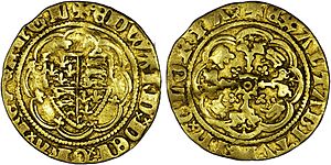Quart de noble d'or sous Édouard III frappé à Calais