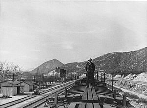 Santa Fe stopped at Cajon Siding, March 1943