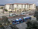 Tempo and LINKS buses at San Leandro station, February 2021.jpg