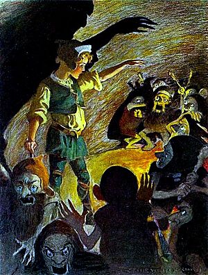 The goblins fell back a little when he began, and made horrible grimaces all through the rhyme.