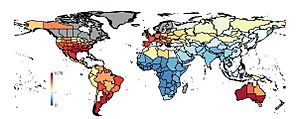 The proportion of extinct large mammal species (more than or equal to 10 kg) in each TDWG country during the last 132 000 years, only counting extinctions earlier than 1000 years BP