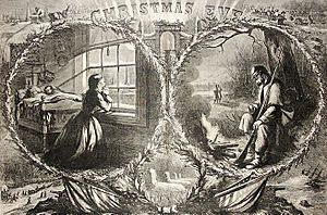 Thomas Nast illustration of a couple separated by war, January 1863