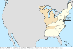 Map of the change to the United States in central North America on December 6, 1790