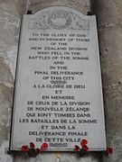 WWI memorial tablet to New Zealand forces in Amiens Cathedral