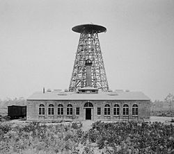 Nikola Tesla's Wardenclyffe Tower during construction in 1902