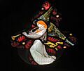 Baslow. St Anne's Church, angel on Isabel Wilson memorial window