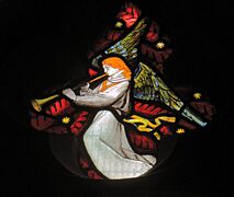 Baslow. St Anne's Church, angel on Isabel Wilson memorial window