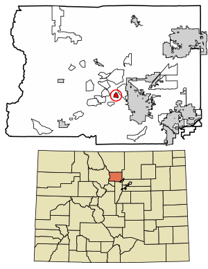 Location of the Seven Hills CDP in Boulder County, Colorado.