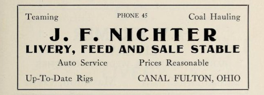 Canal Fulton Ohio livery stable 1915 advertisementf
