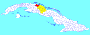 Corralillo municipality (red) within  Villa Clara Province (yellow) and Cuba