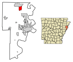 Location of Turrell in Crittenden County, Arkansas.
