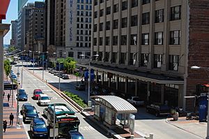 Euclid Avenue in Downtown Cleveland, looking east from E 6th Street