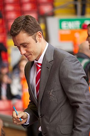 Fabio Aurelio signing autographs Liverpool vs Bolton 2011