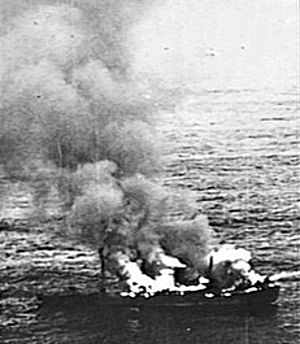 German freighter burning in Bay of Biscay Dec 1943