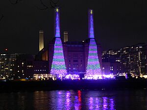 Hockney Bigger Christmas Trees light display Battersea Power Station