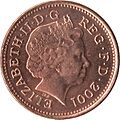 Illustration of the 2001 issue UK penny obverse