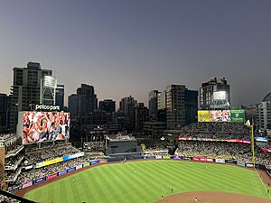 Interior of Petco Park looking over Downtown San Diego on August 12, 2024