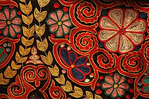 Kazakh rug chain stitch embroidery