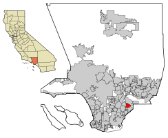 Location of South Whittier in Los Angeles County, California.