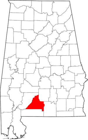 Map of Alabama highlighting Conecuh County