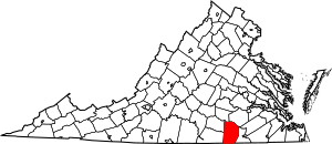Map of Virginia highlighting Brunswick County