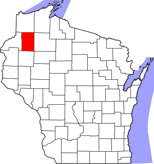 Map of Wisconsin highlighting Washburn County