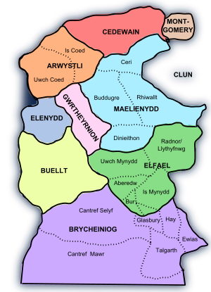 Map of the Cantrefs and Commotes of Rhwng Gwy a Hafren