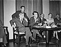 Persconferentie ivm Anne Frankfilm in het Amstelhotel te Amsterdam, vlnr, Bestanddeelnr 909-7117