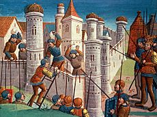 Siege of a city, medieval miniature