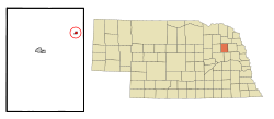 Location of Pilger within Stanton County and Nebraska