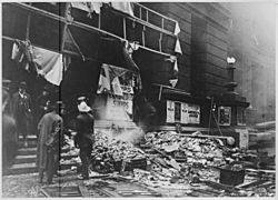 The wreckage of Chicago's Federal Building after the explosion of a bomb allegedly planted by the Industrial Workers of - NARA - 533464