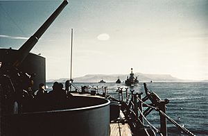 US Atlantic Fleet Ships steam out of Reykjavik harbour in July 1941