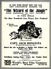 Advertisement for 1913 film The Wizard of the Jungle directed by Harold M. Shaw