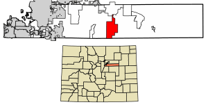 Location of the Comanche Creek CDP in Arapahoe County, Colorado.