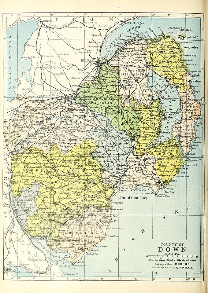 Map of Lecale within the surrounding baronies of County Down (1900).