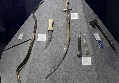 Bow and Arrow of Bahadur Shah Zafar 2, Sword and Dagger of Aurangzeb and battle Axe of Nadir Shah, National Museum, New Delhi