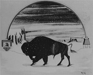 Buffalo in snow by Pop Wea (Lori Tanner)
