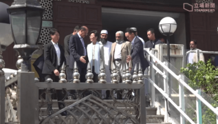 Chief Executive Carrie Lam exiting the Kowloon Masjid and Islamic Centre 20191021