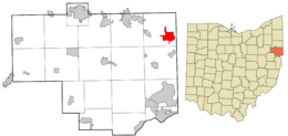 Location of East Palestine in Columbiana County, Ohio.