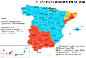 Elecciones generales españolas de 1996 - distribución del voto