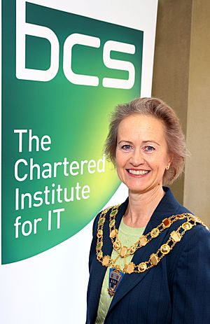 Elizabeth Sparrow with British Computer Society logo