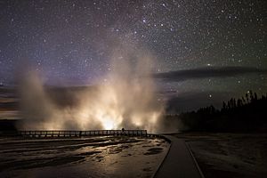 Excelsior Geyser at night, Yellowstone